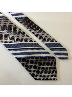 Vintage FC Geometric Striped Tie Mens Necktie Blue Brown Polyester Retro Office